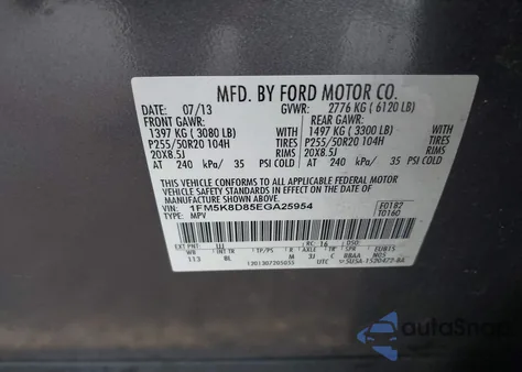 2014 Ford Explorer Xlt из США, поврежденный, VIN 1FM5K8D85EGA25954